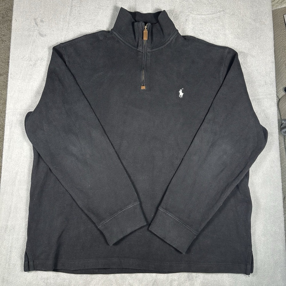 Polo Ralph Lauren Mens XL Black 1/4 Zip Pullover Cotton Sweatshirt